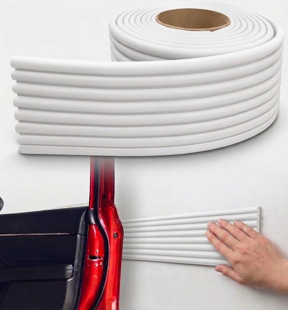 Rubber Bond Garage Wall Protectors - 4In X 12Ft Strong Self-Adhesive Rubber Bumper Protectors for Garage Walls - Waterproof and Anti-Scratch Garage Wall Protector for Car Doors (White)