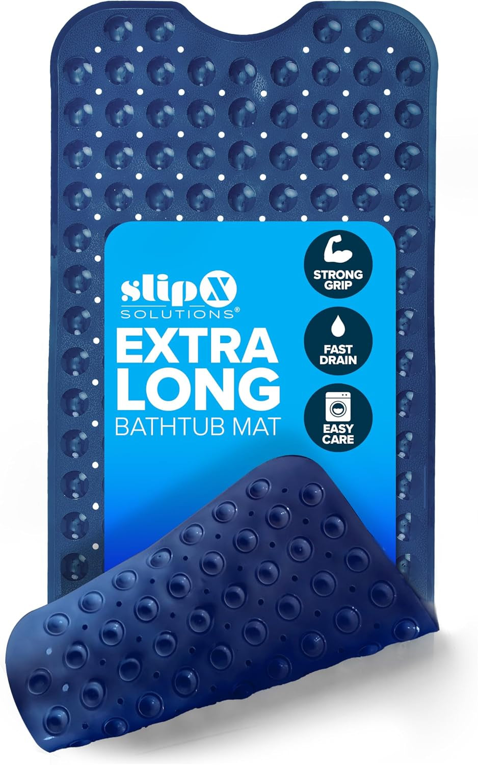 Slipx Solutions 39X16 Extra Long Non Slip Bath Mat, Tub & Shower, Navy