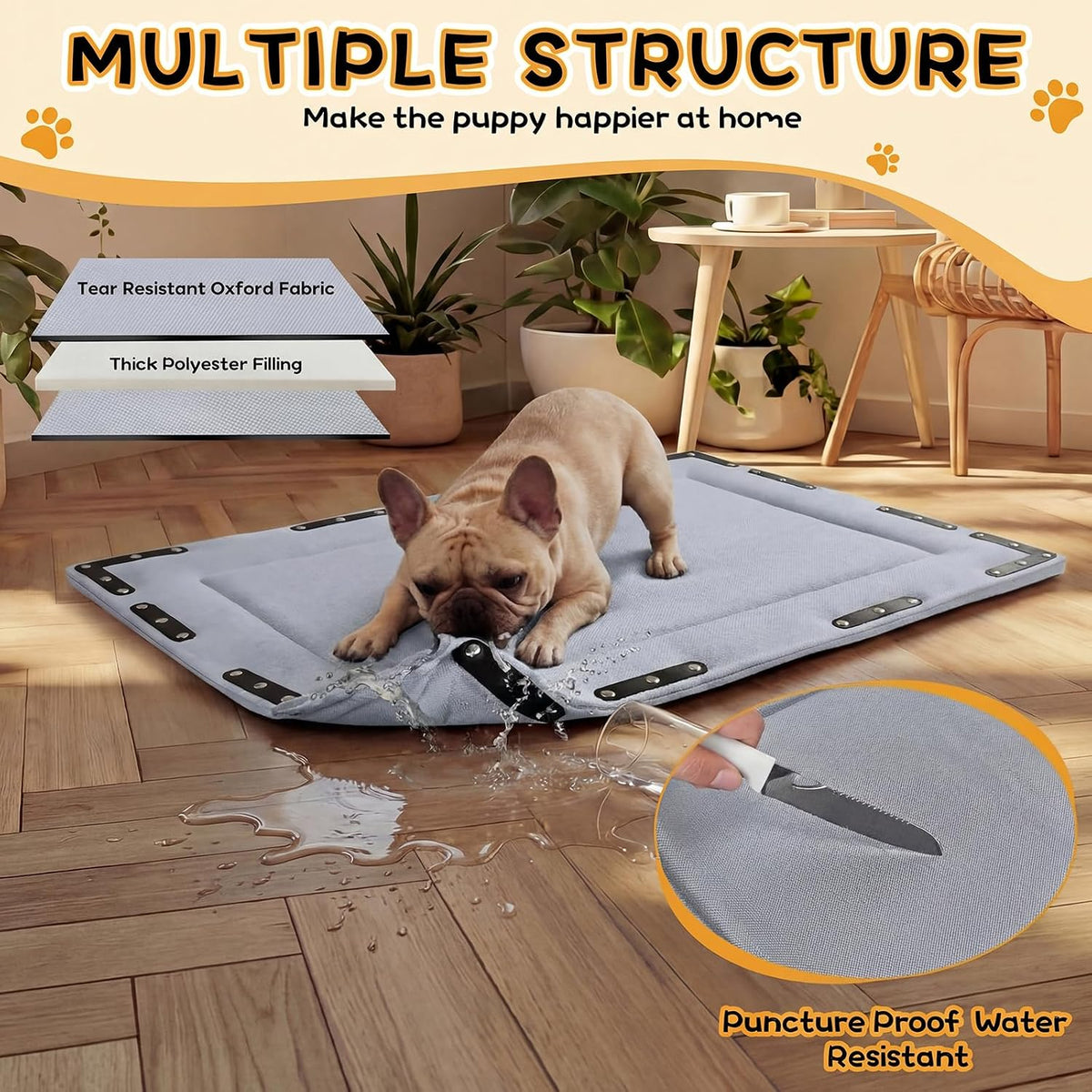 Colingmill Chew Proof Indestructible Dog Crate Bed, Gray, 23” X 16”