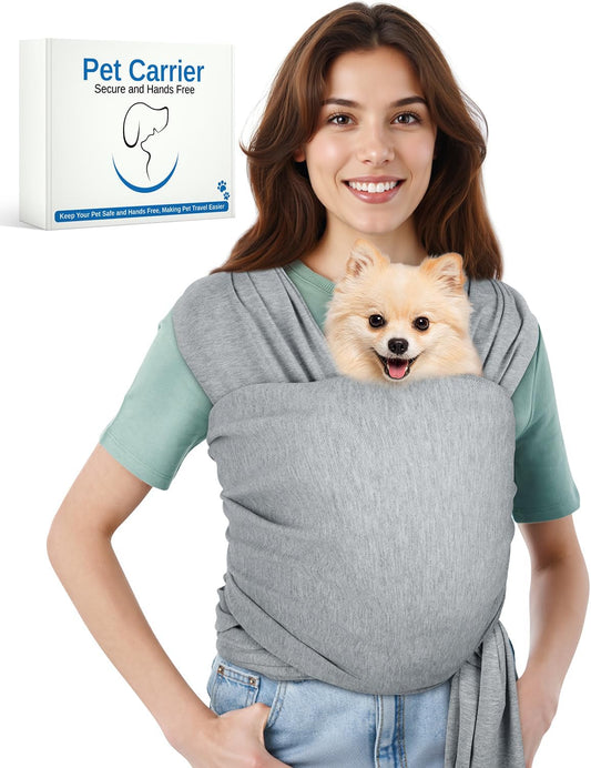 Dog Sling Swaddle Carrier for Small Dog, Cat Front Carriers for Small Pet up to 20Lbs, Puppy Pouch with Adjustable Straps, Hands Free Pet Sling, anti Anxiety Puppy Sling (Light Grey)