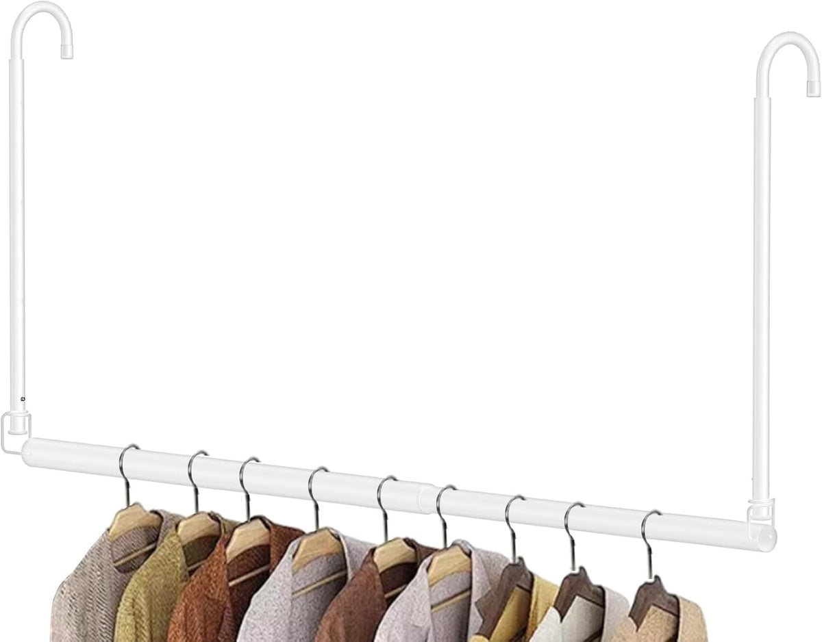 Hanging Closet Rod, Adjustable Height & Width Closet Rods for Hanging Clothes-Closet Extender Hanging Rod Space-Maximizing Design Suitable for Hanging and Drying Clothes, White