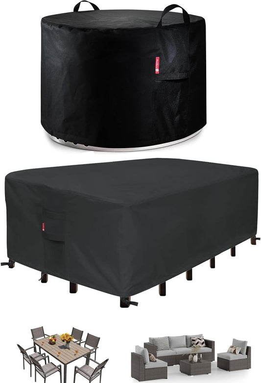 Fire Pit Cover for Solo Stove Yukon 27" and Rectangular Patio Furniture Covers 110",Waterproof 600D Fabric,Air Vents,Anti-Uv&Tear Resistant