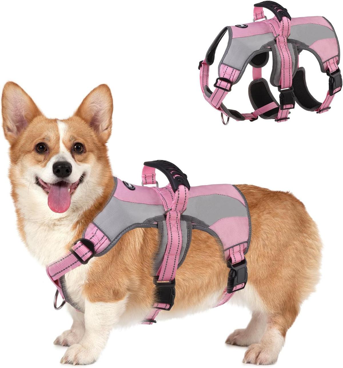 Mihachi Dog Harness for Medium Dogs, Escape Proof No Pull Service Vest with Reflective Strips and Control Handle, Adjustable and Cozy for Easy Walking, No Choke Pet Harness with 2 Metal Rings, Pink S