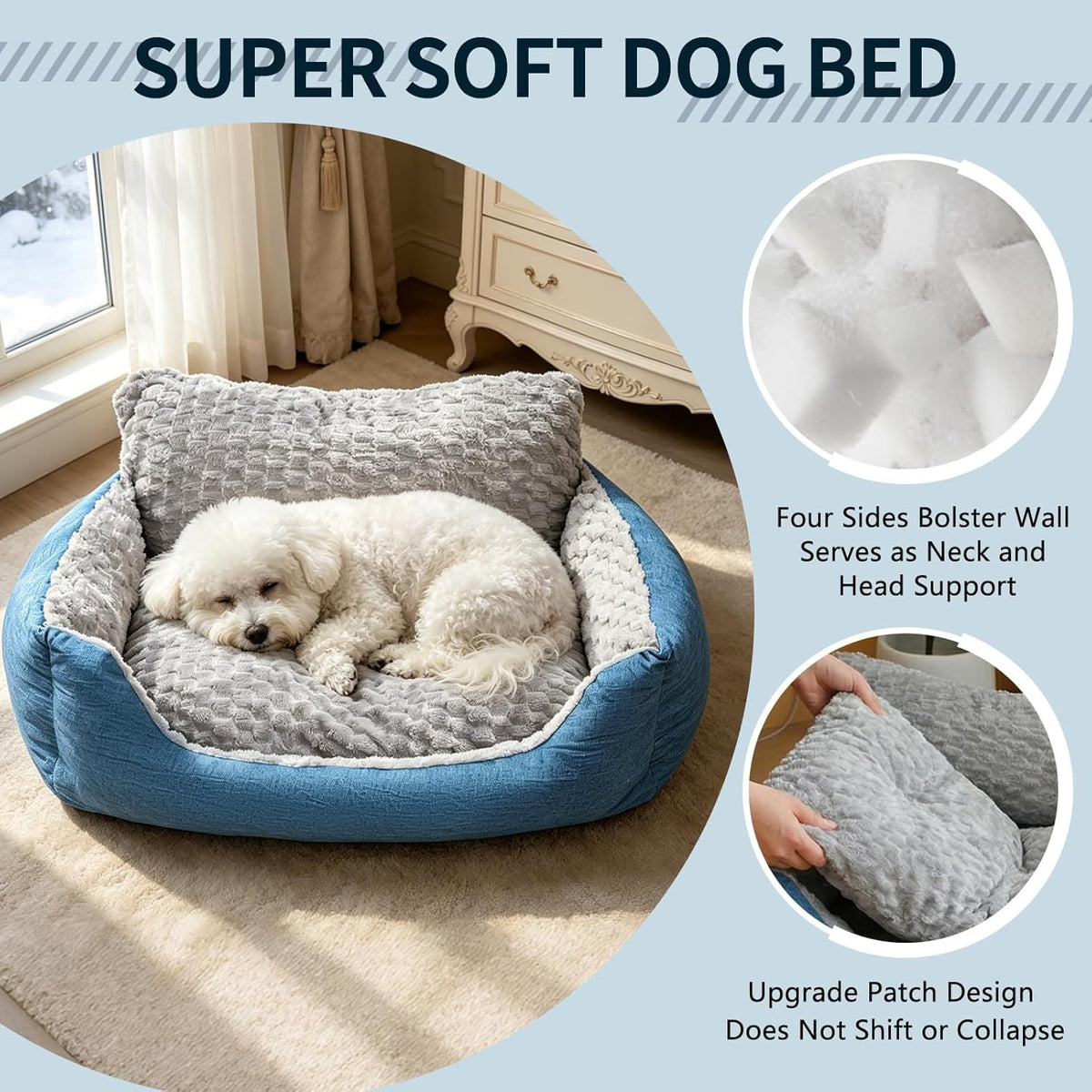 Small Dog Bed & Cat Sofa, 24"X20"X12" Soft Plush Calming Pet Bed for Sleep, All-Season Faux Fur Linen Orthopedic Puppy Bed with Non-Slip Bottom, Machine Washable, Fits Pets up to 17 Ibs
