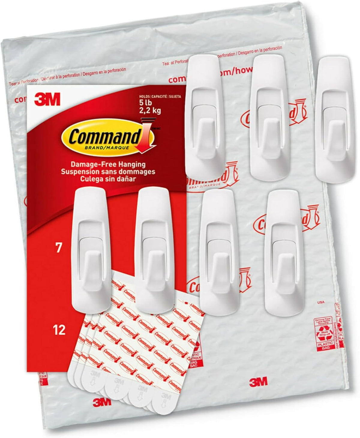 Command Large Utility Hooks, 7-Hooks, 12-Strips, Organize Damage-Free