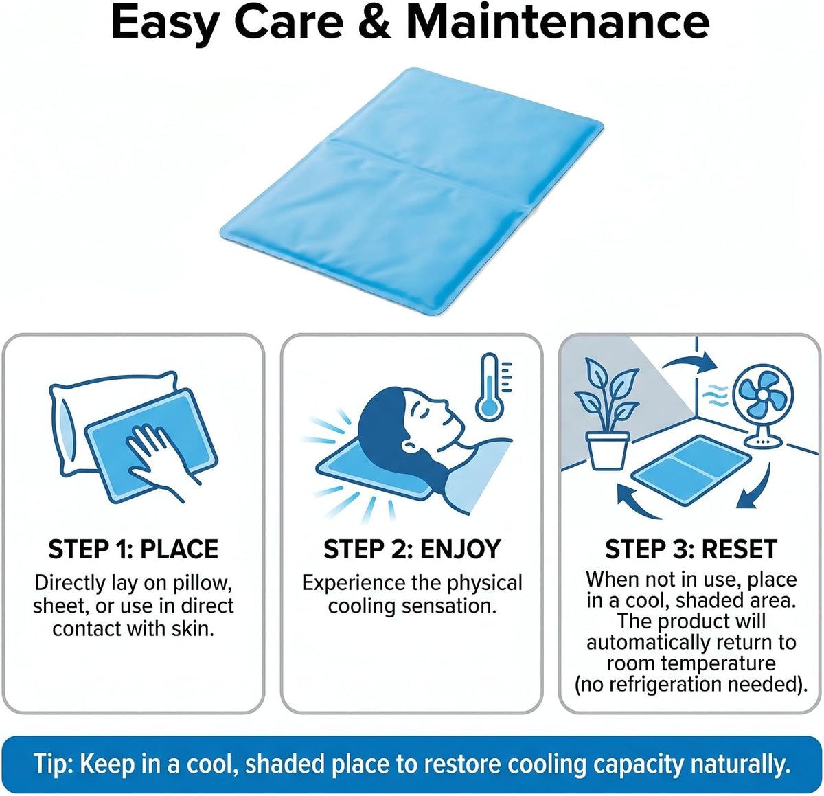 Cooling Gel Pad for Sleep - No Refrigeration Needed | Instant Relief for Hot Flashes, Night Sweats, Headaches & Muscle Pain | Dual-Sided Comfort Pillow Cooler for Adults, Kids & Pets