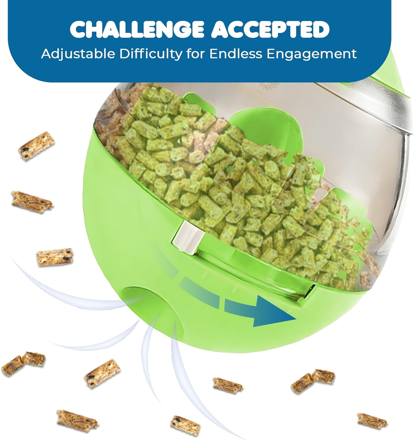 Sungrow Puppy, Small Dog Breeds, and Cat Treat Ball, Slow Pet Feeder, Boredom Buster, Adjustable Food Dispenser, Ends Naughty Chewing and Bloat, Encourages Exercise, Interactive Puzzle Feeder, 4.6”