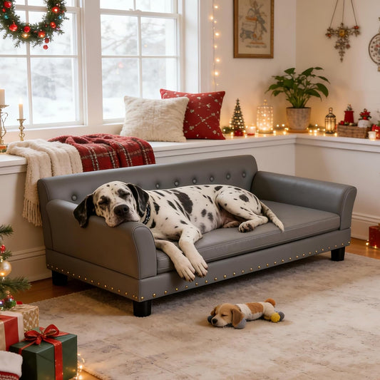Bingopaw Large Leather Dog Sofa: Jumbo Pet Couch Made by Scratching Resistant Microfiber Leather - Indoor Elevated Dogs Chaise Bed for Doggy up to 120Lbs