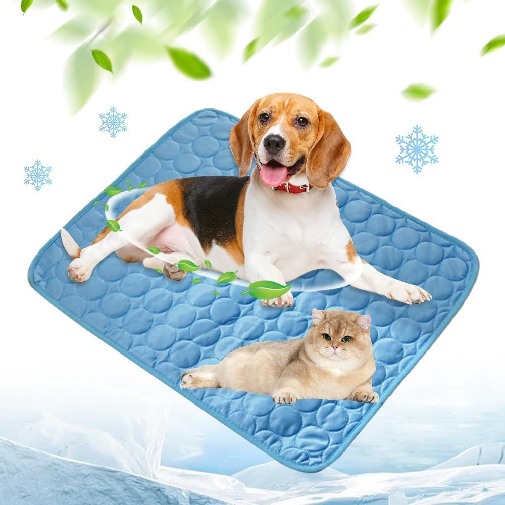 2025 New Dog Cooling Mat, Pet Cooling Mats, Summer Cool Pads Pet Mat Outdoor for Dogs & Cats, Pet Bed Mats Machine Washable (Blue, 70×55 Cm | 28×22")