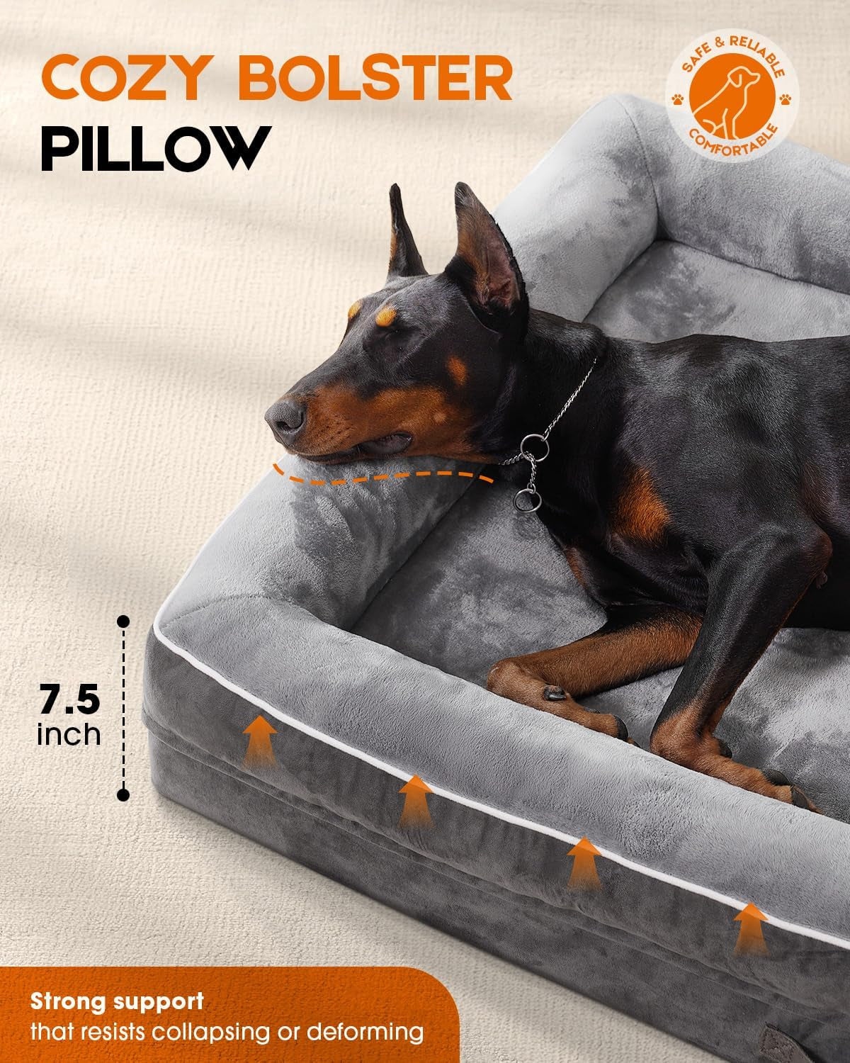 Upvilla Orthopedic Dog Bed XL, Four-Sided Dog Sofa, Washable Cover, Gray