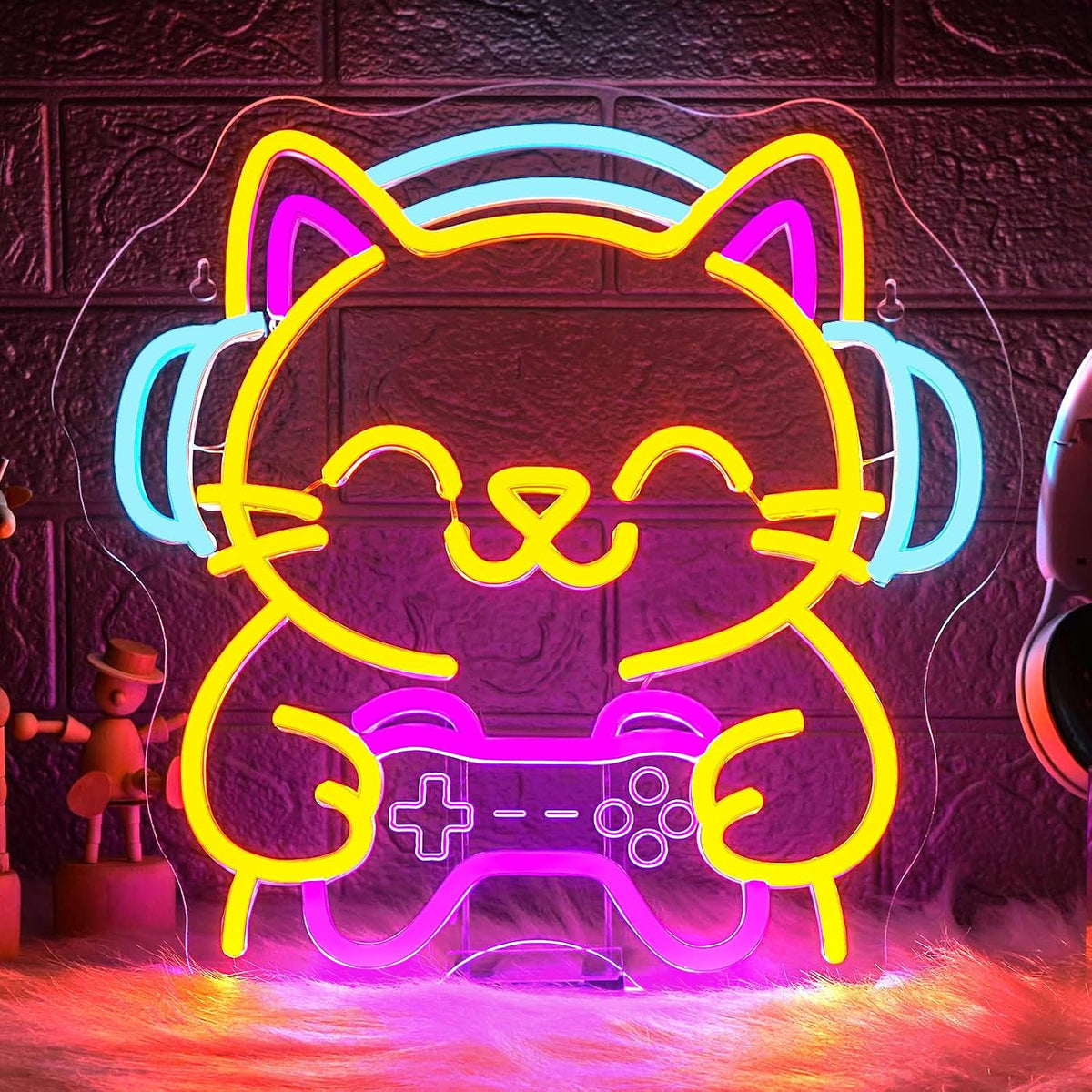 Cat Neon Sign Play Game Gamepad LED Night Wall Light Decor for Gaming Room