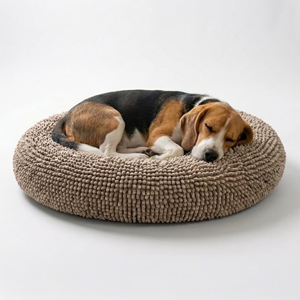 Muddy Mat®Cloud K-9 Bed for Dogs & Cats, Soft & Relaxing Donut Dog Bed, Chenille Material, Removable Cover, Washable & Dryer Safe–Beige Medium(35'X35')