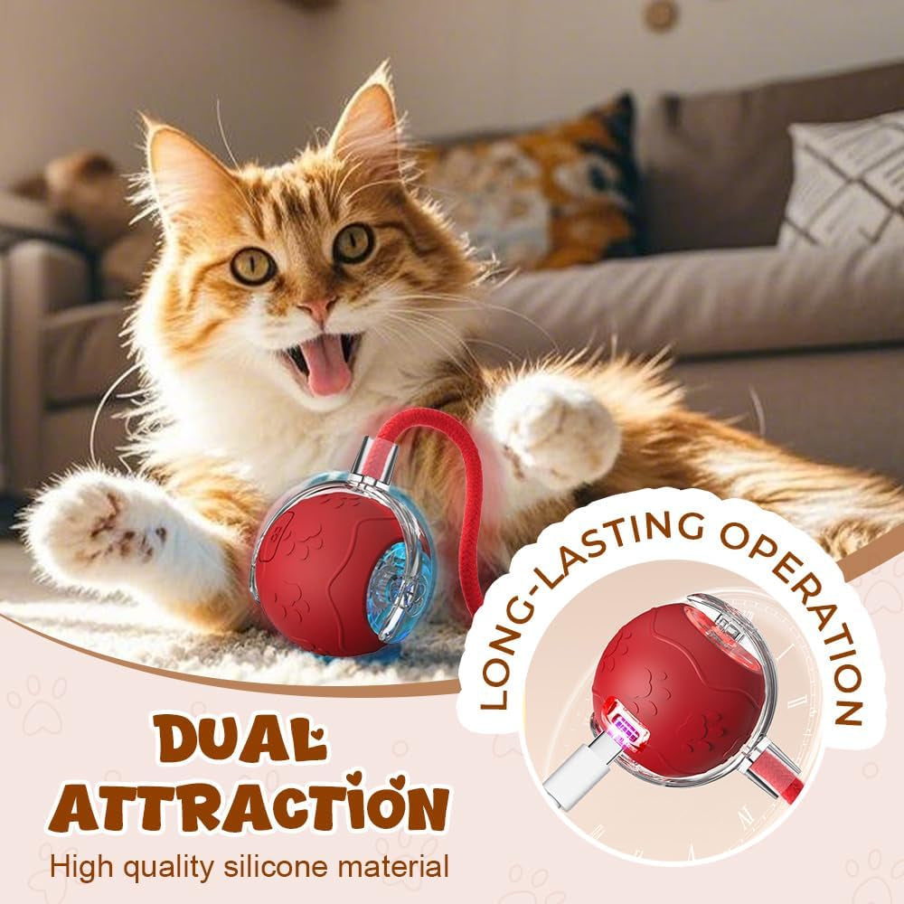 Interactive Cat Toy Ball, 2026 New Interactive Dog Toy, Automatic Moving Dog Ball, Portable Dog Ball Toys with Rope Handle for Indoor Floors, Smart Rolling Ball for Puppies for Small Dogs (Red)