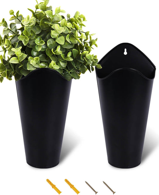 Vensovo 2 Pack 12 Inch Galvanized Wall Planters for Flowers, Black
