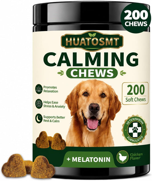 Dog Calming Chewable Tablets 200 Tablets Melatonin - Relieve Dog Thunderstorm, Fireworks, Stress, Anxiety, Improve Barking and Irritability, Relieve Stress (Chicken Flavor)