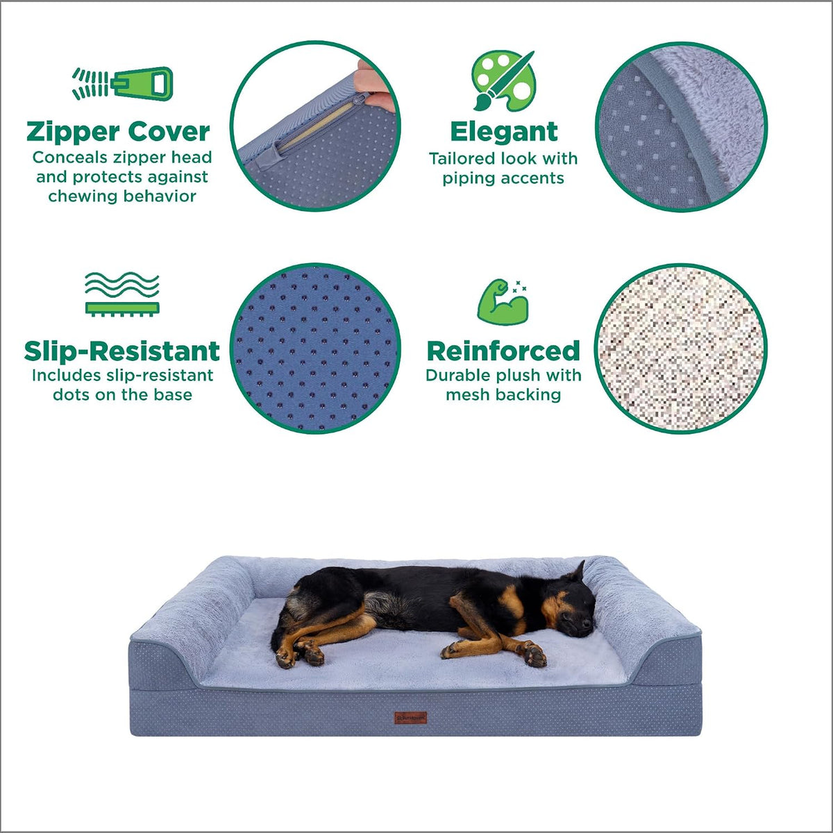 Furhaven Jumbo plus (53"X40") Orthopedic Dog Bed – Certipur-Us Foam Sofa Pet Bed, Embossed Velvet, Removable Washable Cover, Steel Blue
