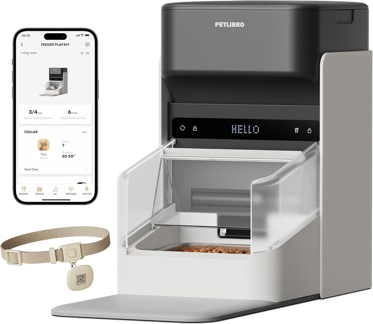 PETLIBRO RFID Automatic Cat Feeder, Collar Sensor-Activated Personalized Meals, Cats Recognition & Diet Tracking for Multi-Pet Homes and Different Diets, 5G&2.4G Wi-Fi Programmable Cat Food Dispenser