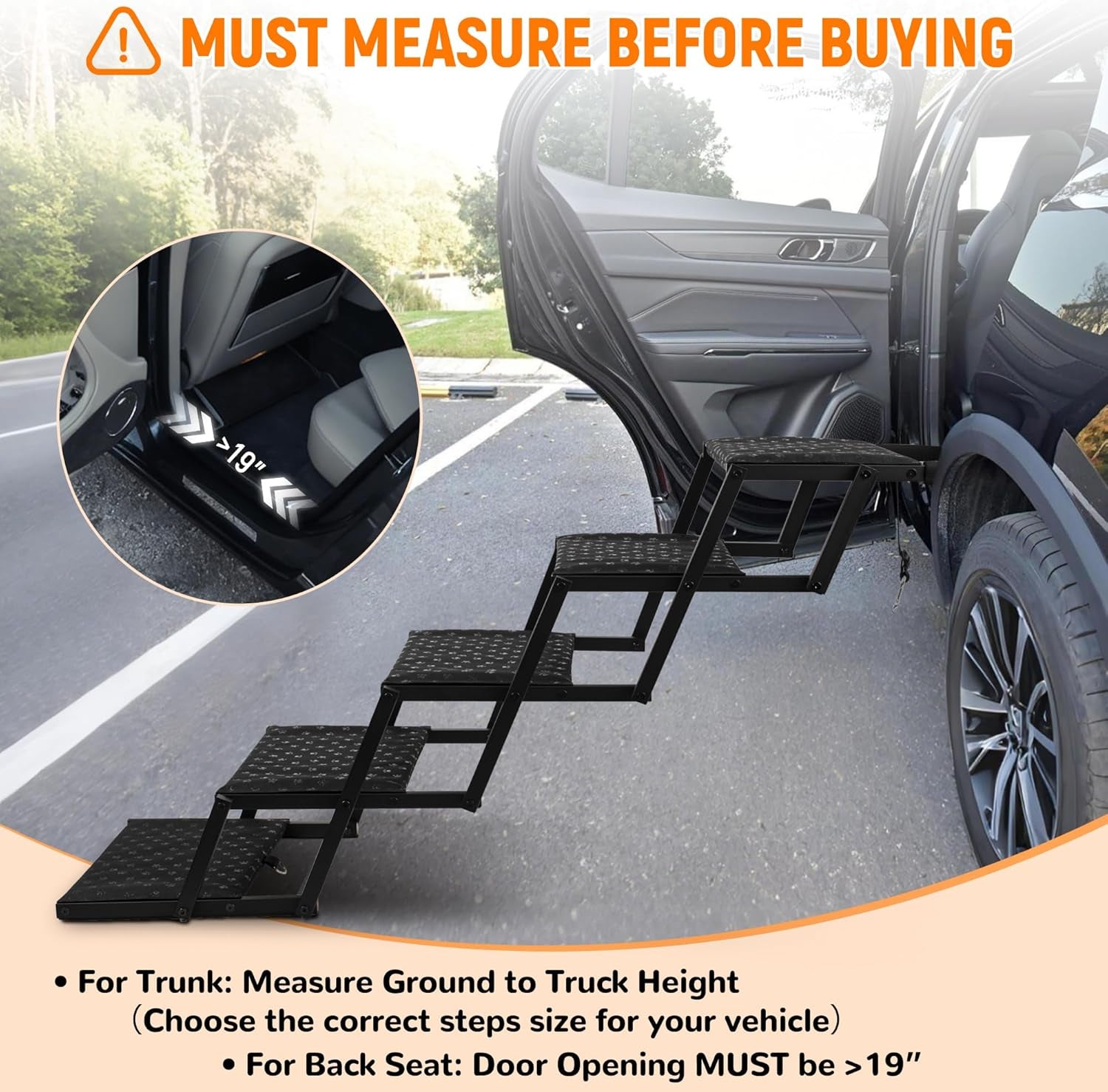 Dog Stairs for Car - Foldable Dog Ramps for Large Dogs with Non Slip Surface, Portable Dog Steps for Cars and SUV, Truck, Support up to 200 Lbs