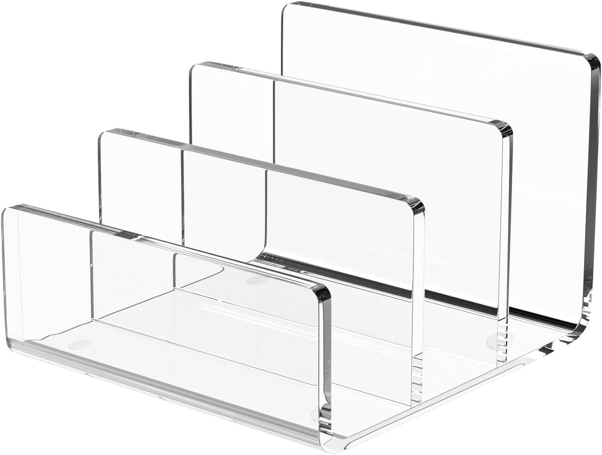 Richboom Acrylic File Sorter, 8.5"X6.3"X6.2", Upright File Organizer for Desk, Mail Organizer Countertop, File Holder for Letter, Document, Notebook, Clear, 3 Sections