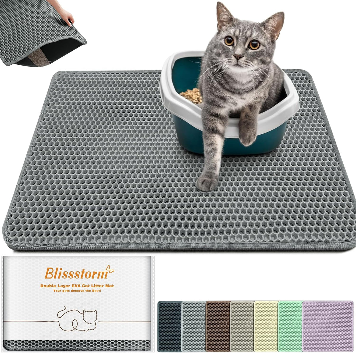 Cat Litter Mat 24"X16",Double Layer EVA Litterbox Mat Dark Gray