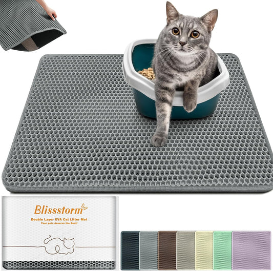 Cat Litter Mat 24"X16",Double Layer EVA Litterbox Mat Dark Gray