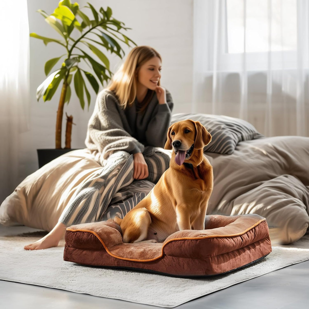 NEWBULIG 42X32 Inch Orthopedic Dog Bed for Indoor Use, Soft Surface