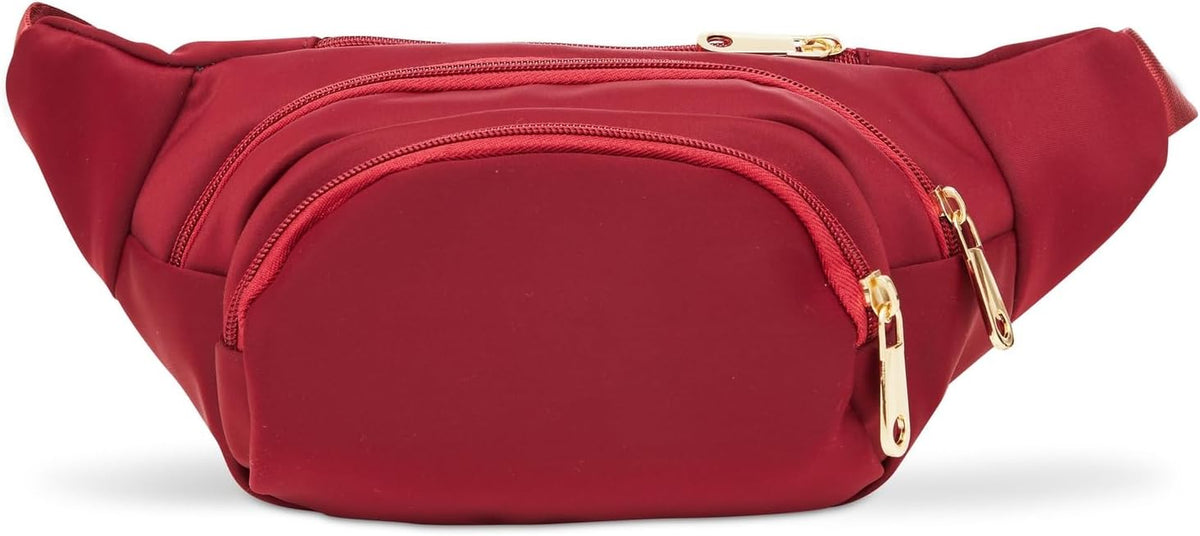 Zodaca plus Size Crossbody Fanny Pack - Hip Bag with 3 Pockets & Gold Zippers - Convert to Waist Belt Bag or Crossbody Strap - Burgundy Nylon, 5XL, Fits 34-60 in Waist