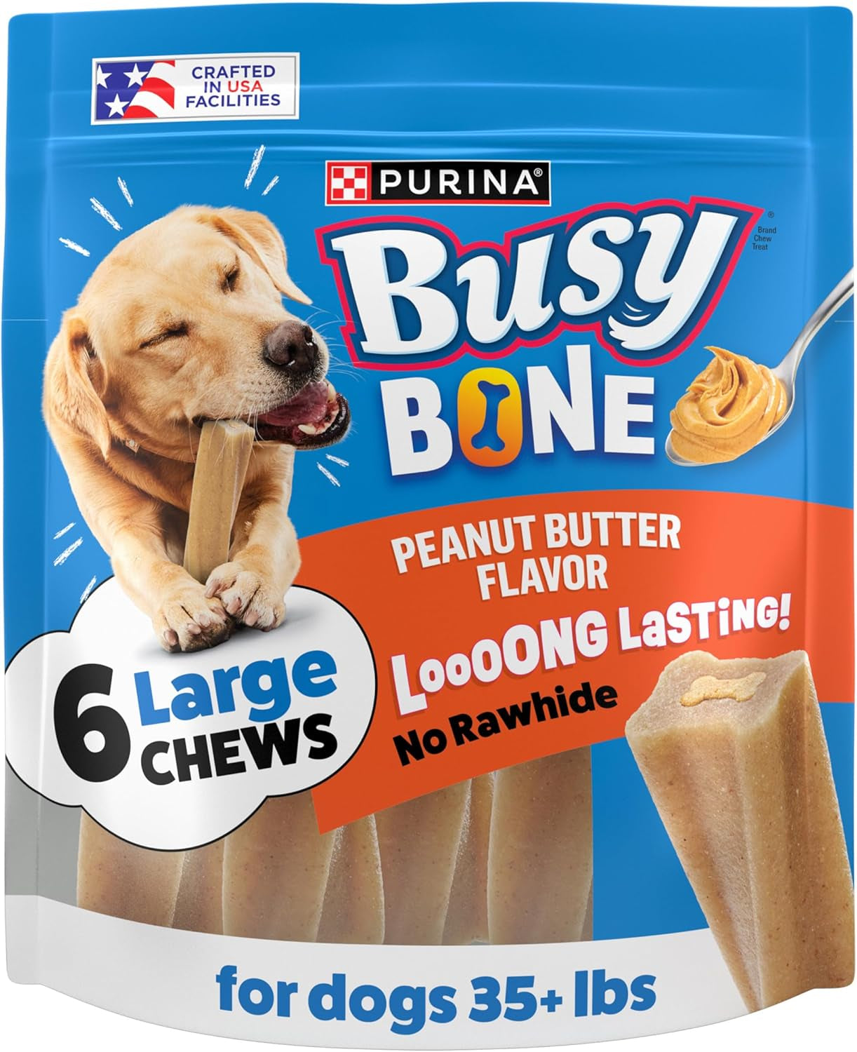 Purina Busy Bone Adult Dog Chew Bone Treats, Peanut Butter - 6 Ct. Pouch