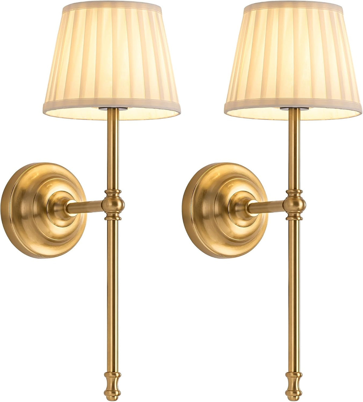 KDG Gold Cordless Wall Sconces Set of 2, Beige Fabric LED Wall Lamps
