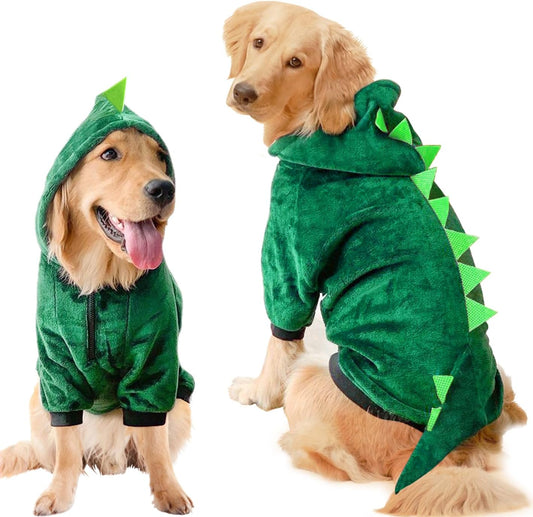 Idepet Large Dogs Halloween Dinosaur Costume Jacket Pet Dog Warm Fleece Winter Clothing Outfits Funny Apperal Golden Retriever Pitbull Clothes Hoodie (8XL)