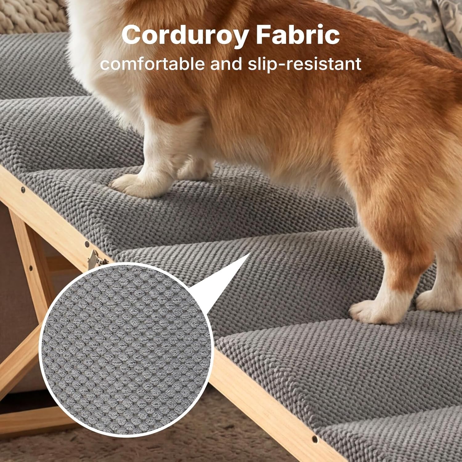 Veehoo Dog Ramp for Bed Couch for Small to Large Dogs, Folding Ramp for Dogs to Get on Bed 4 Adjustable Height from 13.8" to 20.5", Wooden Pet Cat Stairs Doggie Steps with Foam Padding, up to 130Lbs