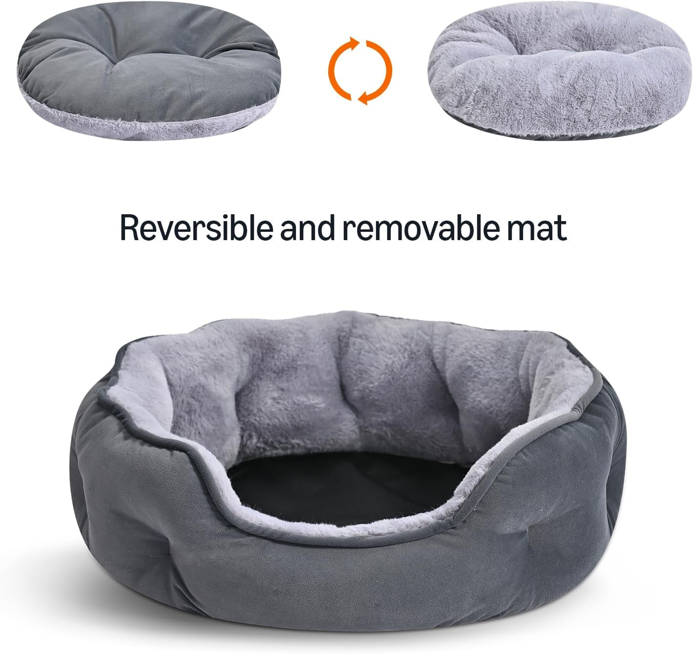 Amazon Basics round Dog Bed for Small Dogs, Cat Beds for Indoor Cats, Washable Puppy Bed with Soft Plush Cushion, Anti-Slip Bottom, 20X19X6 Inches, Gray