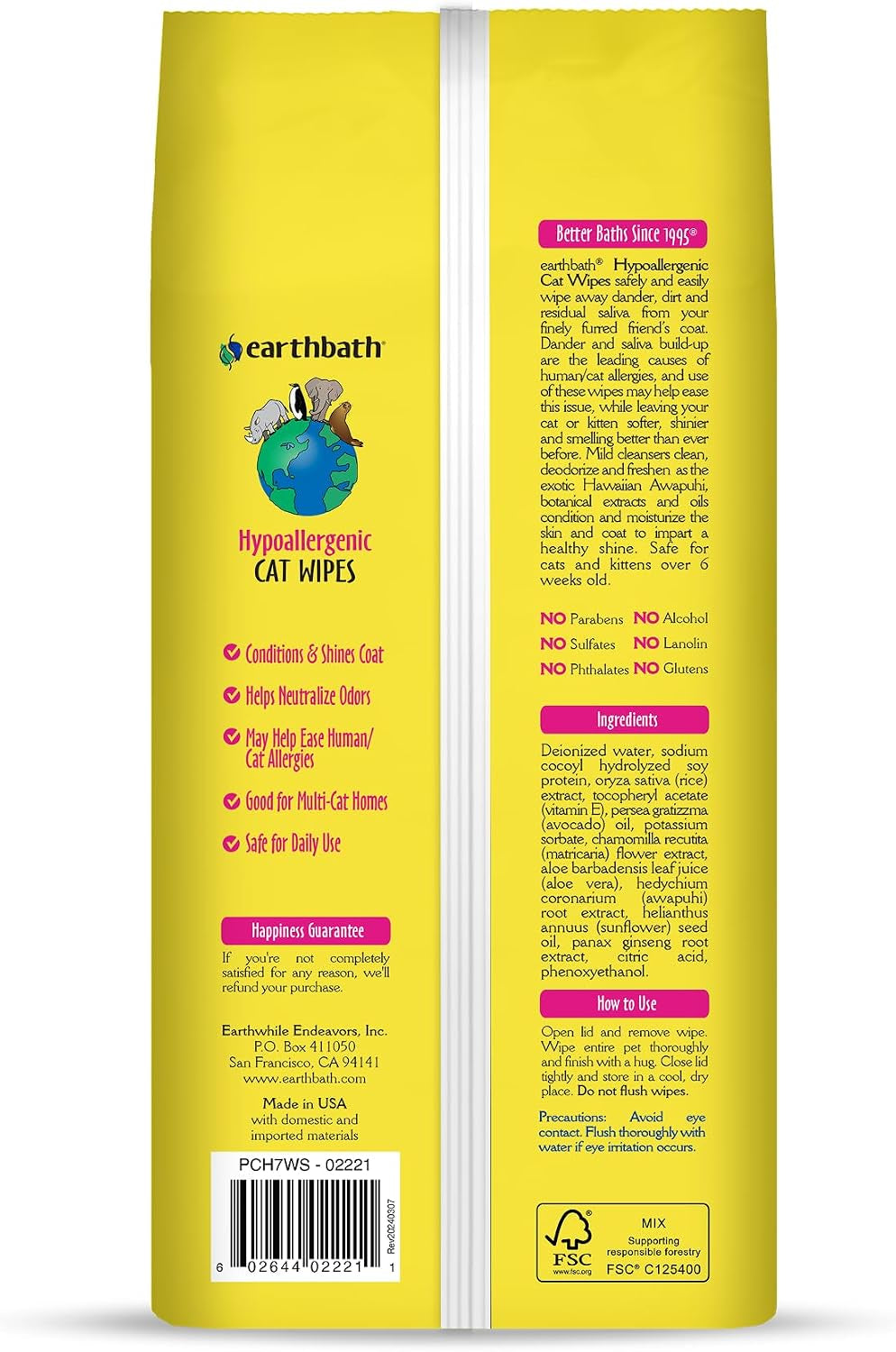 Earthbath Hypo-Allergenic Grooming Wipes, Vitamin E, 100 Count, Pack of 1 | Fragrance Free Aloe Vera, Gentle on Sensitive Skin, Good for Dogs & Cats - Handily Clean Your Pets' Dirty Paws & Undercoat