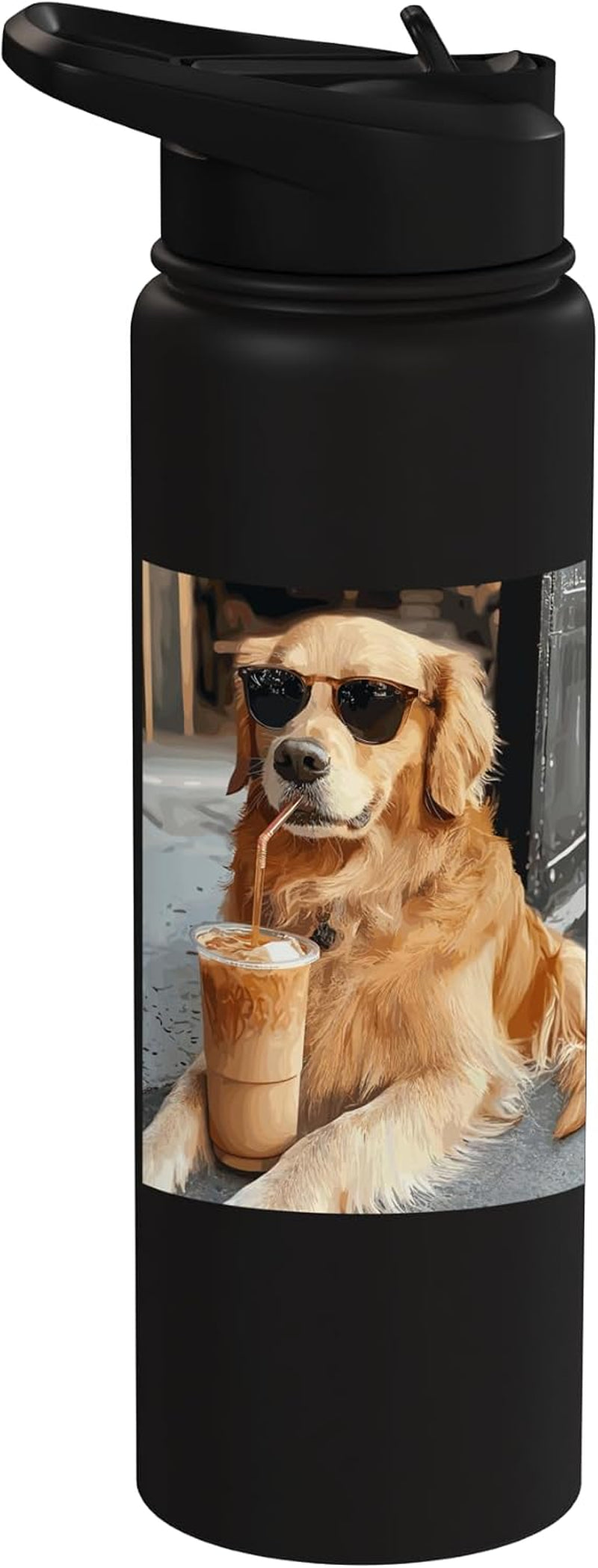 Golden Retriever Drinking Iced Coffee Stainless Steel Insulated Water Bottle