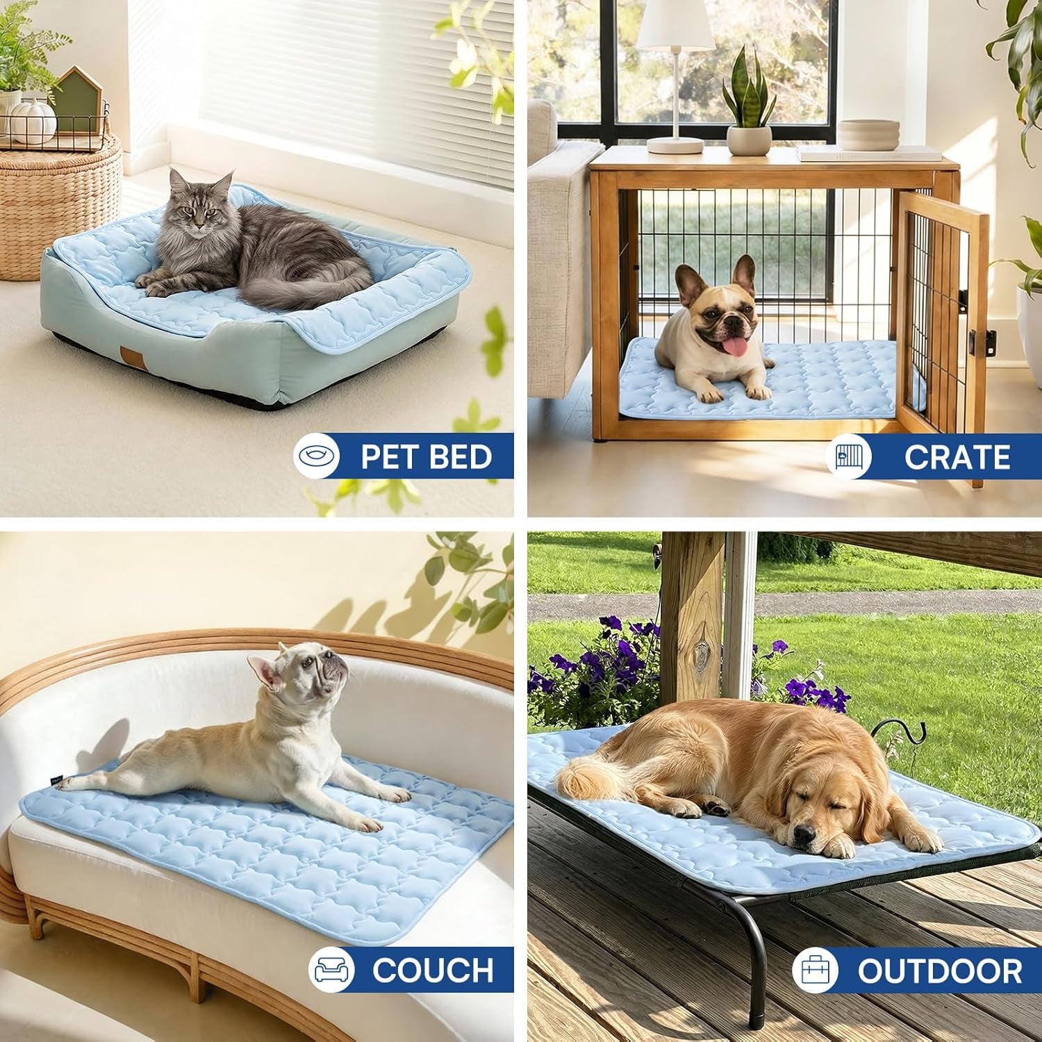 Luciphia Premium Dog Cooling Mat Non-Slip Q-MAX>0.5 Self-Cooling Pad for Small Pet Cat Indoor Portable Kennel Puppy Bed for Summer Crate Pad for Dog Washable Light Blue 20X30 Inches