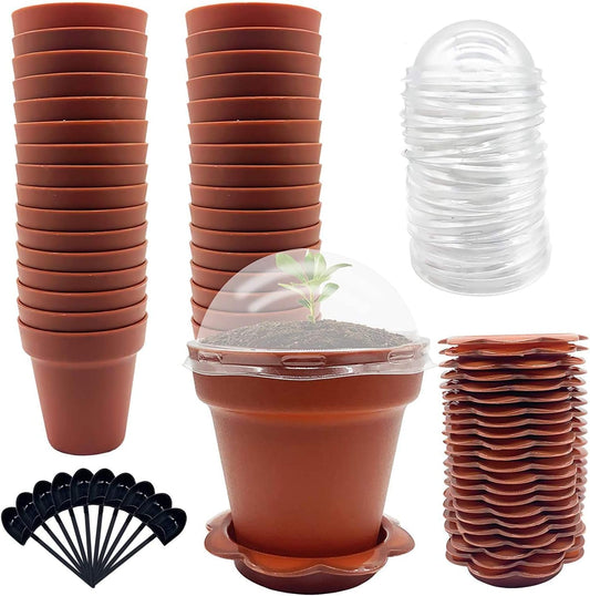 30 Pack Cupcake Plant Nursery Pots with Humidity Dome, Mini Flower Pot