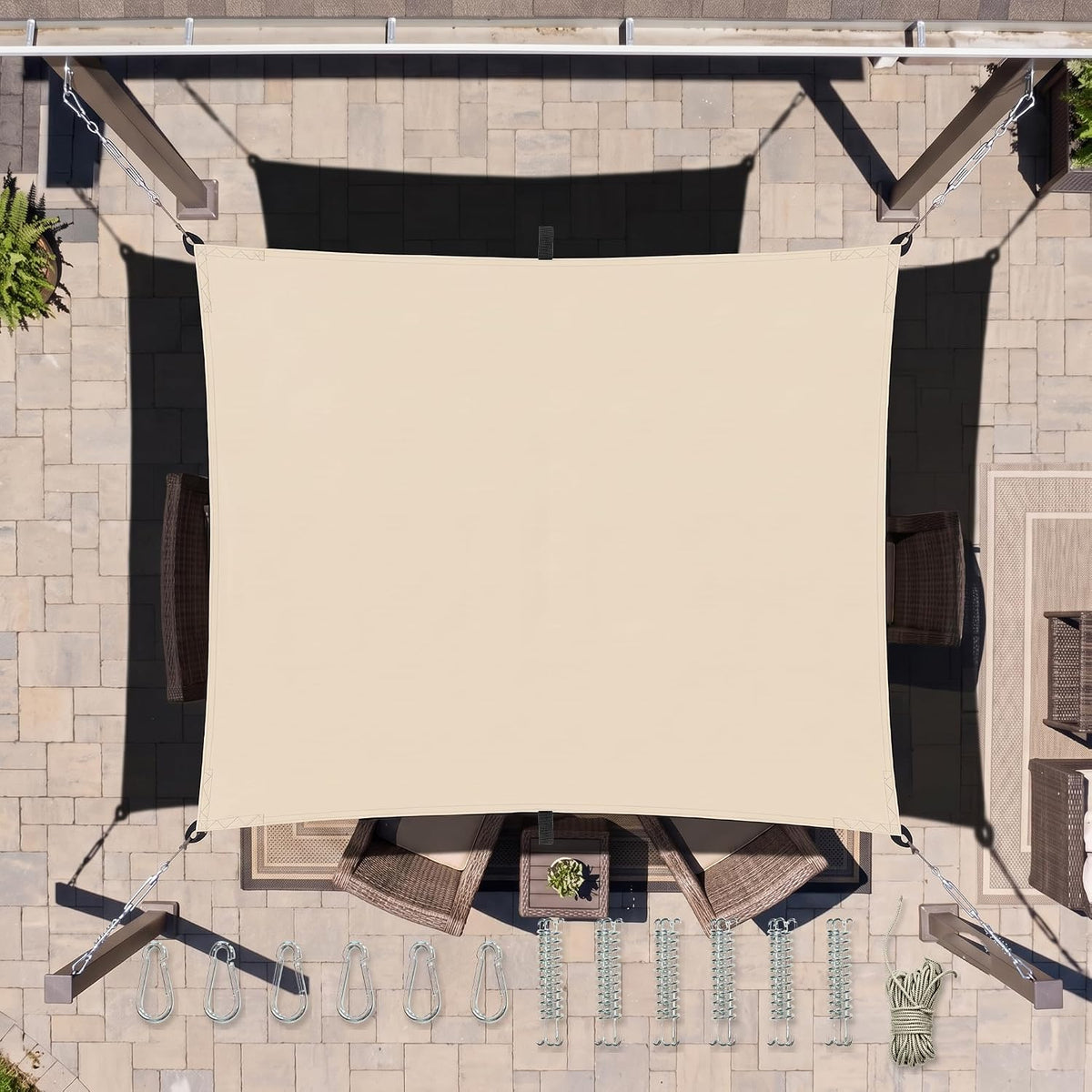USA Based, Premium Outdoor Sun Sail Shade – UV Protection Canopy for Patio, Deck, Garden & Pool, Water-Resistant Rectangle Sun Shade Sail 10' X 13', Beige, Tools Included