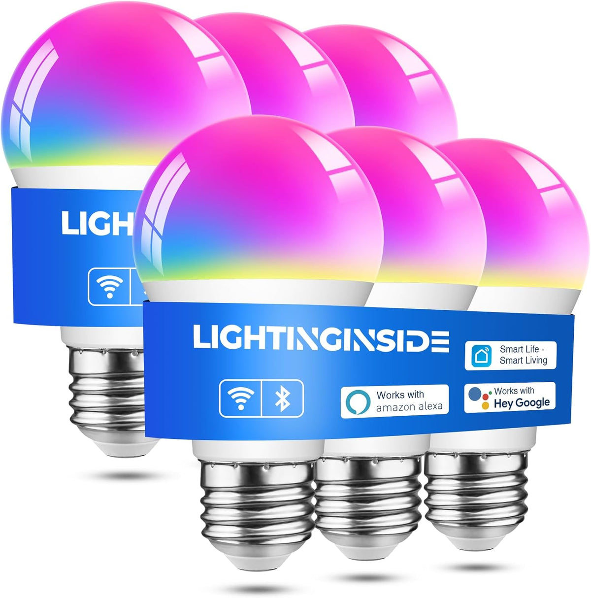 Lightinginside Smart Light Bulbs Work with Alexa/Google Home/Smartlife 6PCS