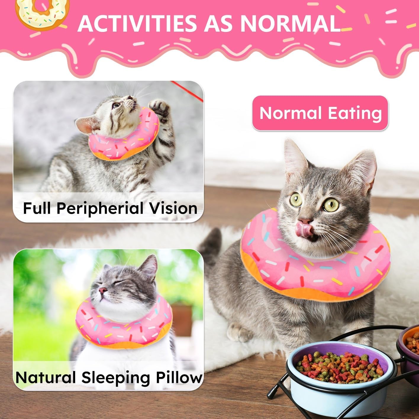 Hpetppy Cat Cone Collar Soft, Cat Recovery Collar for Wound Healing Cute Donut Adjustable Kitten Cones to Stop Licking Comfortable Lightweight Neck Elizabethan Collars for Kittens after Surgery