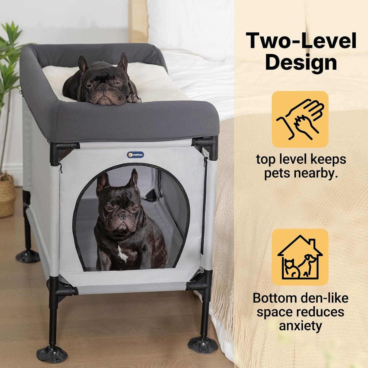 Veehoo Bedside Dog Bed, Dog Bassinet Bunk Beds for Small Dogs