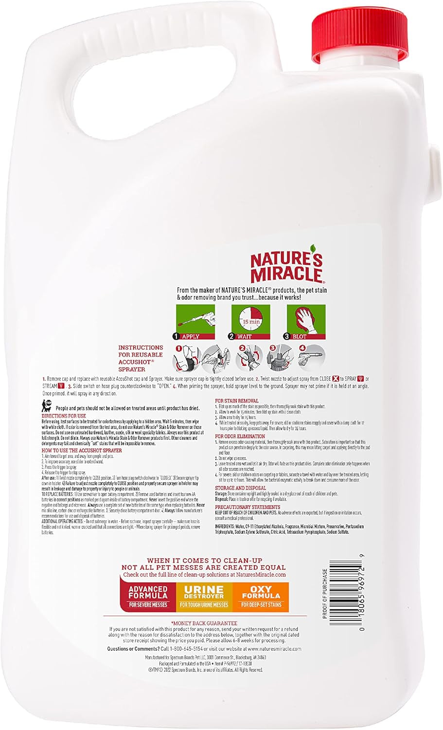 Nature’S Miracle Stain & Odor Remover, Tough on Dog Urine, Feces, Vomit, Drool and Other Organic Stains and Odors, 170 Fl Oz Refill