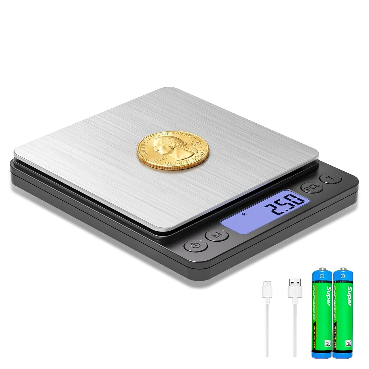 SKEAP Coin Scale to Weigh Coins, 1Kg/0.01G High Accuracy Gram Scale for Coin Collectors, Gold and Jewelry, with USB Charging, LCD Display, PCS Counting, Includes Charging Cable and AAA Batteries