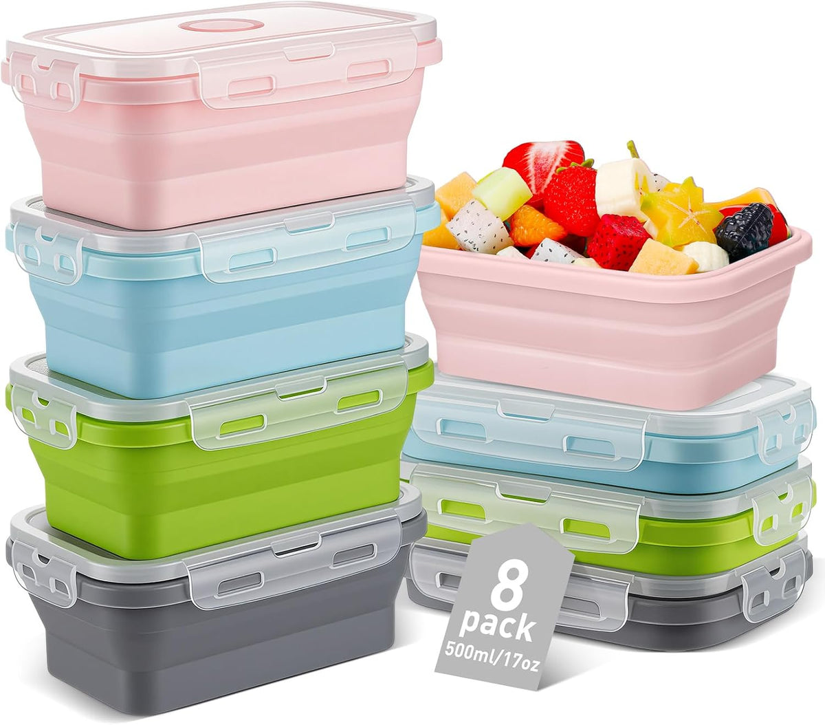 Mifoci 8 Sets of Silicone Collapsible Bowls, Morandi Color, 17 Oz/ 500 Ml