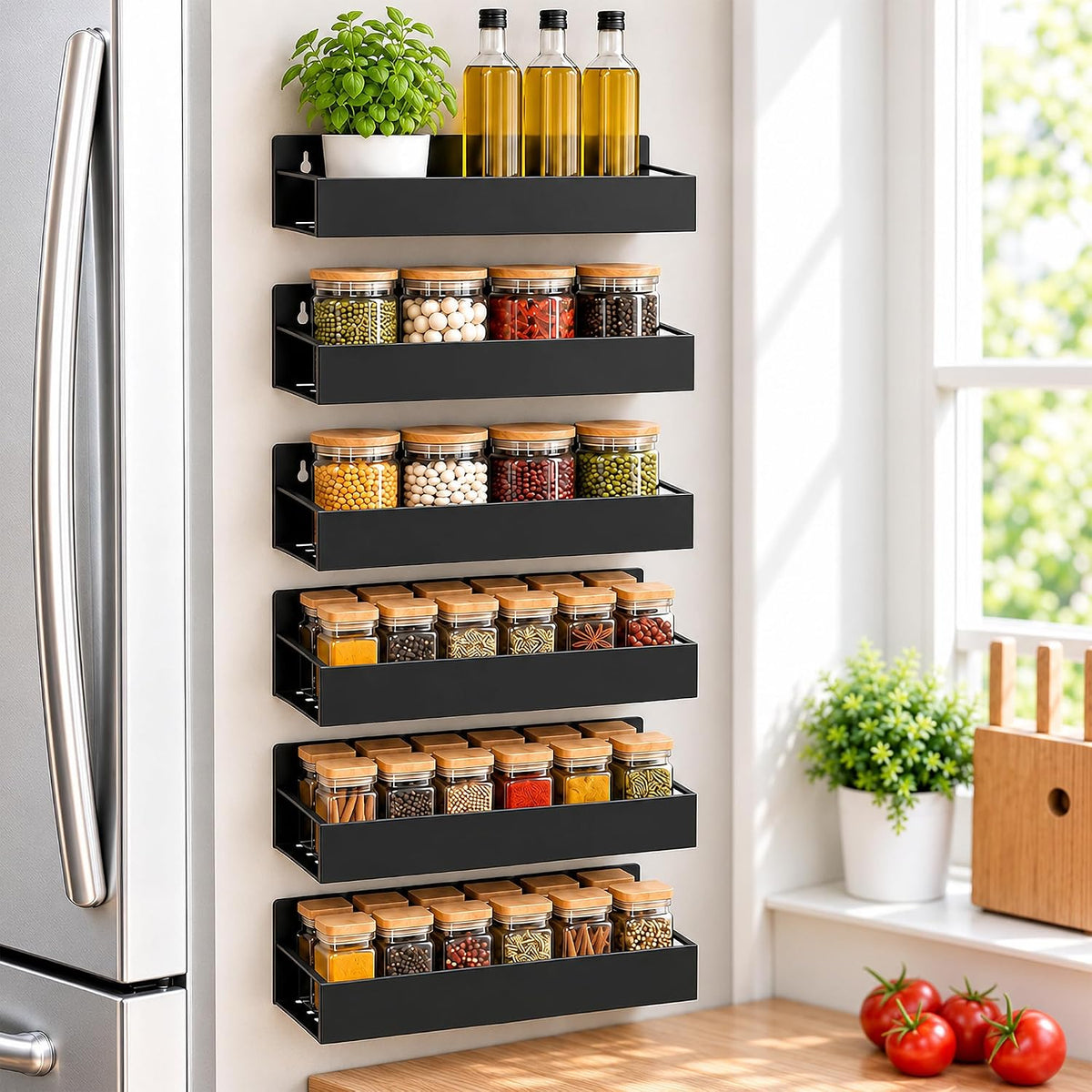 SMRCAD 6 Pack Metal Magnetic Spice Rack for Fridge, Heavy Duty