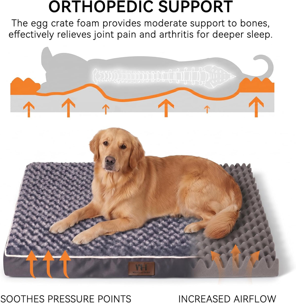 WESTERN HOME WH Orthopedic XXL Dog Bed for Jumbo Dog Washable Pet Bed, 47In