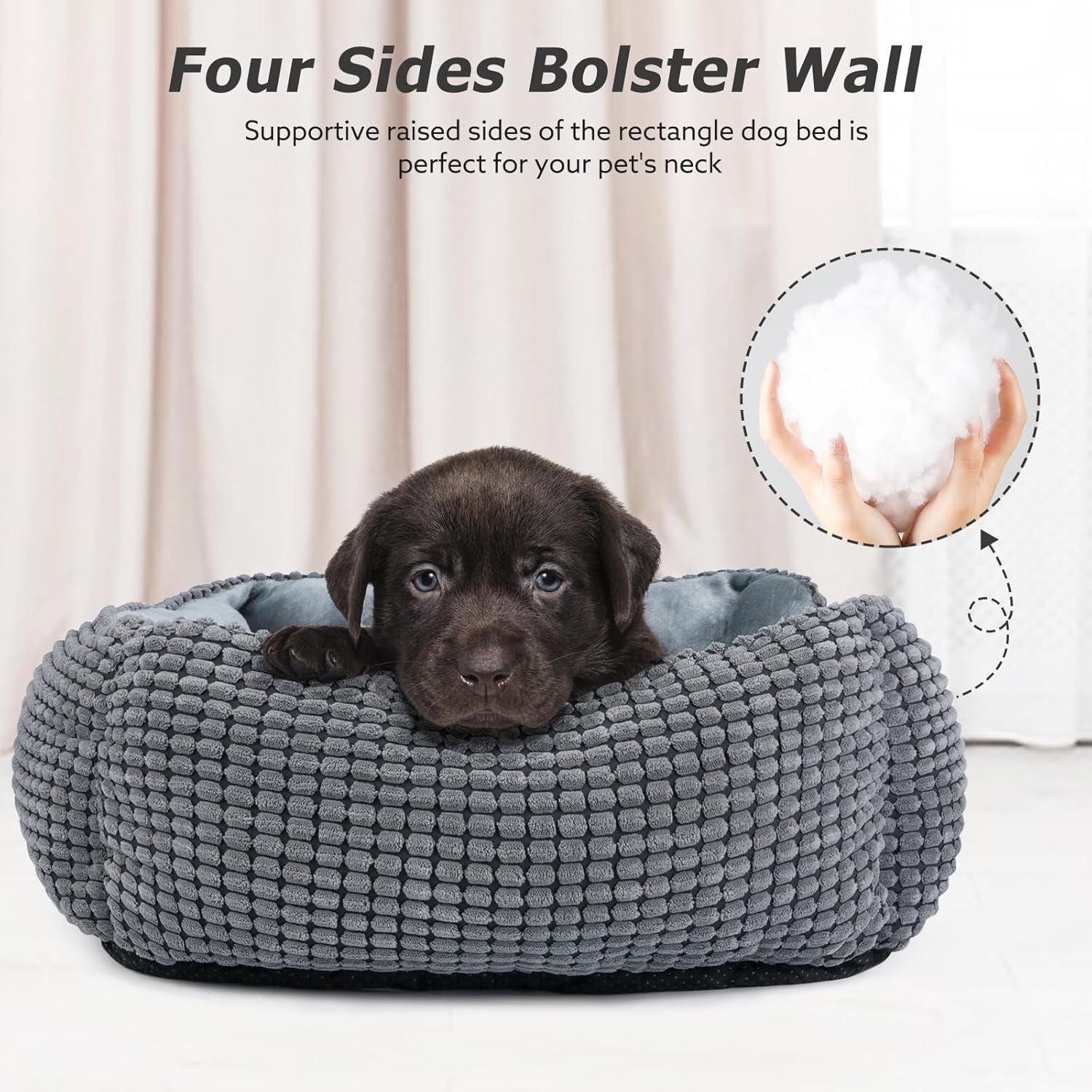 MIXJOY Dog Bed for Large Medium Small Dogs, Rectangle Washable Sleeping Puppy Bed, Soft Calming Cat Beds for Indoor Cats, Orthopedic Pet Sofa Bed, Anti-Slip Bottom with Multiple Size (20'', Grey)