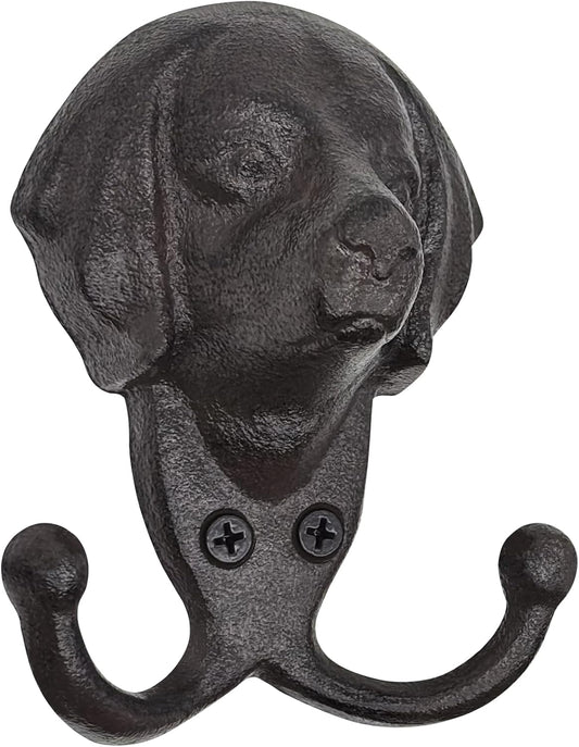Cast Iron Wall Hooks - Rustic Dog Head Leash Holder, Wall Mount Coat Hooks, Heavy Duty Double Key Hook, Decorative Vintage Hanger for Entryway, Mudroom, Farmhouse Animal Decor 1 Pack