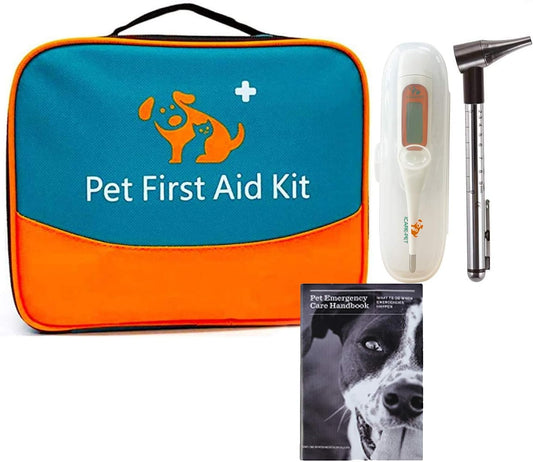 Pet First Aid Kit for Dog, Cat, Rabbit and Other Animal,With Thermometer, Syringe, Otoscope, Perfect for Home Care and Outdoor Travel Emergencies