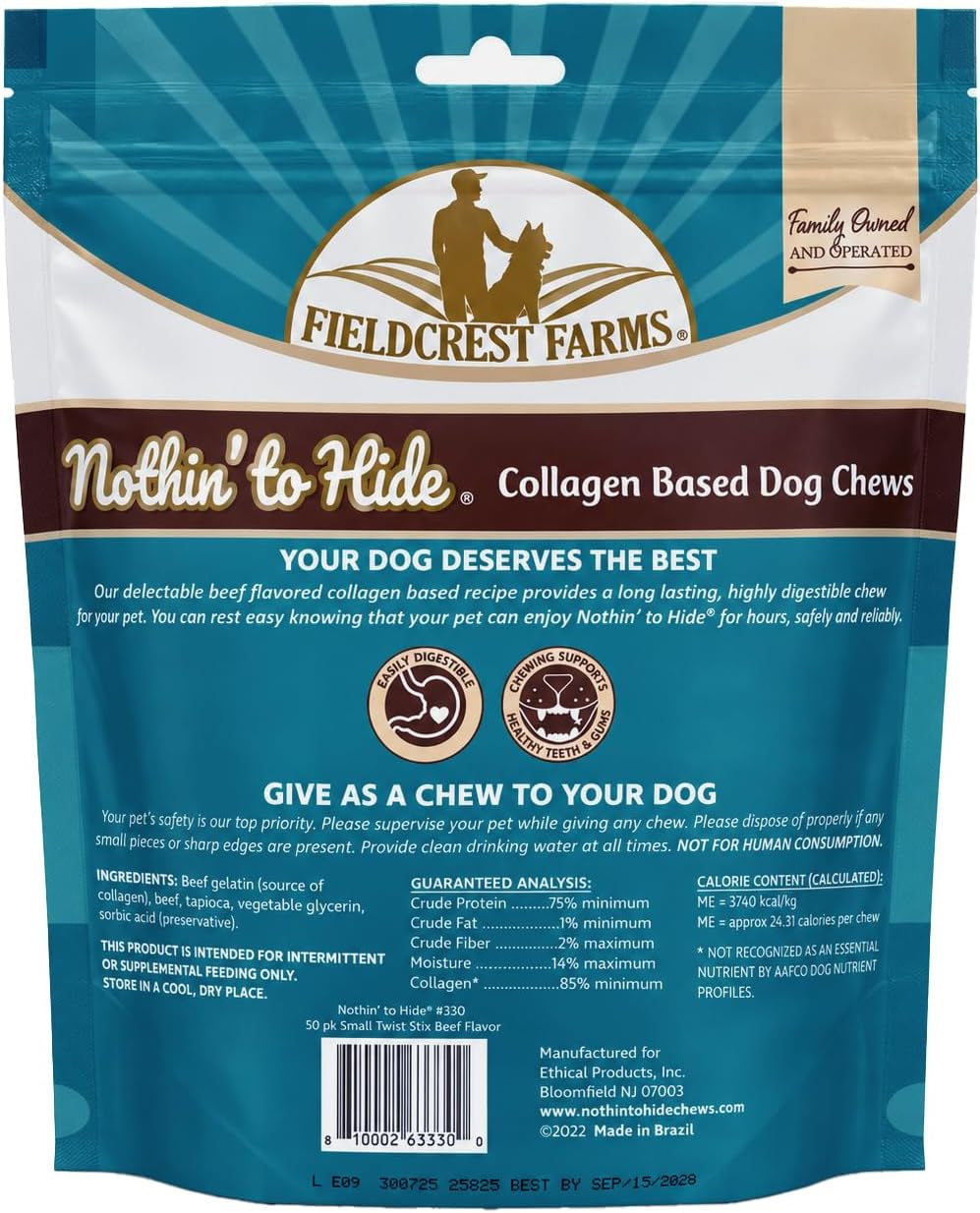 Fieldcrest Farms Nothin' to Hide Twist Stix, Beef, 50 Count