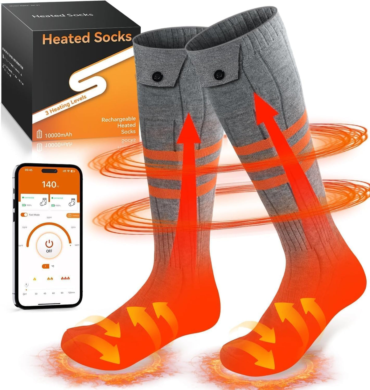 Heated Socks, APP Control Electric Heated Socks for Men Women, 2 * 5000Mah Rechargeable Battery Powered Warm Socks, Washable Thermal Socks Foot Warmer for Winter Hunting Skiing Hiking Camping